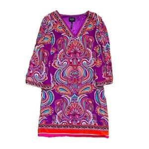 Laundry by Shelli segal 3/4 boho paisley shift dress orange purple size small